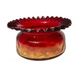 LR - Antique Amberina Ruffled Edge Art Glass Bowl