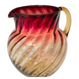 K - Antique Amberina Optic Pattern Glass Pitcher and Two Tumblers