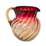 K - Antique Amberina Optic Pattern Glass Pitcher and Two Tumblers