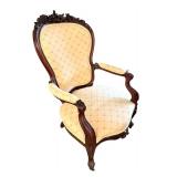 Antique Victorian Parlor Chair with Carved Birds and Floral Details