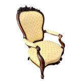 Antique Victorian Parlor Chair with Carved Birds and Floral Details