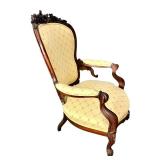Antique Victorian Parlor Chair with Carved Birds and Floral Details