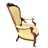 Antique Victorian Parlor Chair with Carved Birds and Floral Details