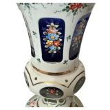 K - Antique Bohemian Glass Vase with Hand Painted Floral Design