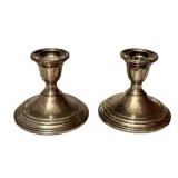 LR - Pair of Vintage International Sterling Weighted Candle Holders with Etched Glass Shades