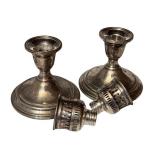 LR - Pair of Vintage International Sterling Weighted Candle Holders with Etched Glass Shades