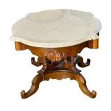 LR - Antique Victorian Walnut Coffee Table with Marble Top