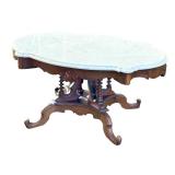 LR - Antique Victorian Walnut Coffee Table with Marble Top