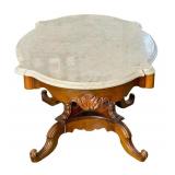 LR - Antique Victorian Walnut Coffee Table with Marble Top