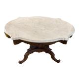 LR - Antique Victorian Walnut Coffee Table with Marble Top