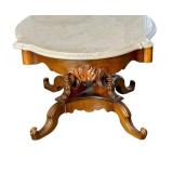 LR - Antique Victorian Walnut Coffee Table with Marble Top