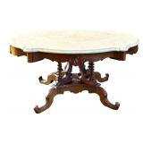 LR - Antique Victorian Walnut Coffee Table with Marble Top