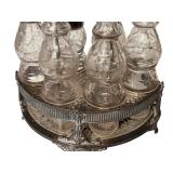 K - Antique Victorian Silverplate Cruet Set with Etched Glass Bottles