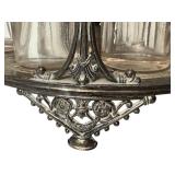 K - Antique Victorian Silverplate Cruet Set with Etched Glass Bottles