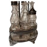 K - Antique Victorian Silverplate Cruet Set with Etched Glass Bottles