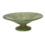 K - Vintage Consolidated Glass Bowl with Floral Relief, 11 Inch