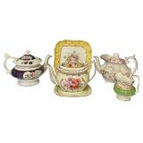 K - Vintage English Porcelain Tea Set with Hand-Painted Floral Designs