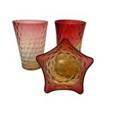 LR - Vintage Amberina Glass Vases and Star-Shaped Bowl Set