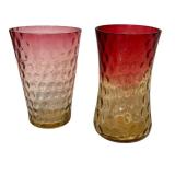 LR - Vintage Amberina Glass Vases and Star-Shaped Bowl Set