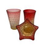 LR - Vintage Amberina Glass Vases and Star-Shaped Bowl Set