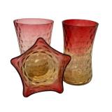 LR - Vintage Amberina Glass Vases and Star-Shaped Bowl Set