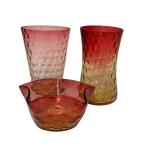 LR - Vintage Amberina Glass Vases and Star-Shaped Bowl Set