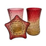LR - Vintage Amberina Glass Vases and Star-Shaped Bowl Set