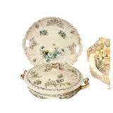 LR - Vintage Haviland France and MZ Austria Hand Painted Porcelain Dish Set with Covered Vegetable Dish