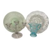 LR - Antique Glassware Collection: Cambridge Rose Candelabra, Chantilly Lace Platter, EAPG Dishes & Creamer