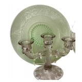 LR - Antique Glassware Collection: Cambridge Rose Candelabra, Chantilly Lace Platter, EAPG Dishes & Creamer