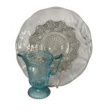 LR - Antique Glassware Collection: Cambridge Rose Candelabra, Chantilly Lace Platter, EAPG Dishes & Creamer