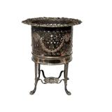 DR - Antique Victorian Silver-Plated Raised Wine Holder with Ornate Filigree