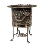 DR - Antique Victorian Silver-Plated Raised Wine Holder with Ornate Filigree