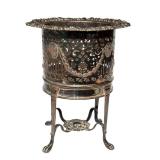 DR - Antique Victorian Silver-Plated Raised Wine Holder with Ornate Filigree