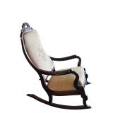 LR - Antique Victorian Wooden Rocking Chair with Embroidered Backrest