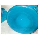 LR - Antique Victorian Blue Opaline Glass Vase and Ruffled Compote Set