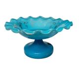 LR - Antique Victorian Blue Opaline Glass Vase and Ruffled Compote Set