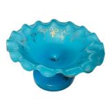 LR - Antique Victorian Blue Opaline Glass Vase and Ruffled Compote Set
