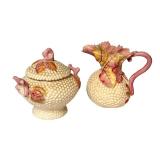 LR - Antique Amphora Cream and Sugar Set Riessner Stellmacher Kessel Art Nouveau Porcelain