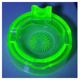 LR - Vintage Uranium Glass Ashtray with Starburst Pattern