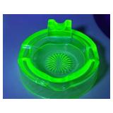 LR - Vintage Uranium Glass Ashtray with Starburst Pattern