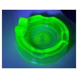 LR - Vintage Uranium Glass Ashtray with Starburst Pattern