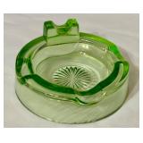 LR - Vintage Uranium Glass Ashtray with Starburst Pattern