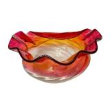 K - Antique Amberina Glass Bowl with Ruffled Edge