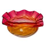 K - Antique Amberina Glass Bowl with Ruffled Edge