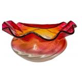 K - Antique Amberina Glass Bowl with Ruffled Edge