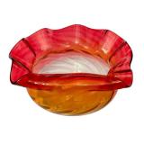 K - Antique Amberina Glass Bowl with Ruffled Edge