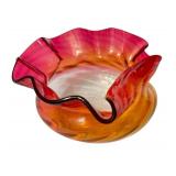 K - Antique Amberina Glass Bowl with Ruffled Edge