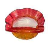 K - Antique Amberina Glass Bowl with Ruffled Edge