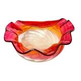 K - Antique Amberina Glass Bowl with Ruffled Edge